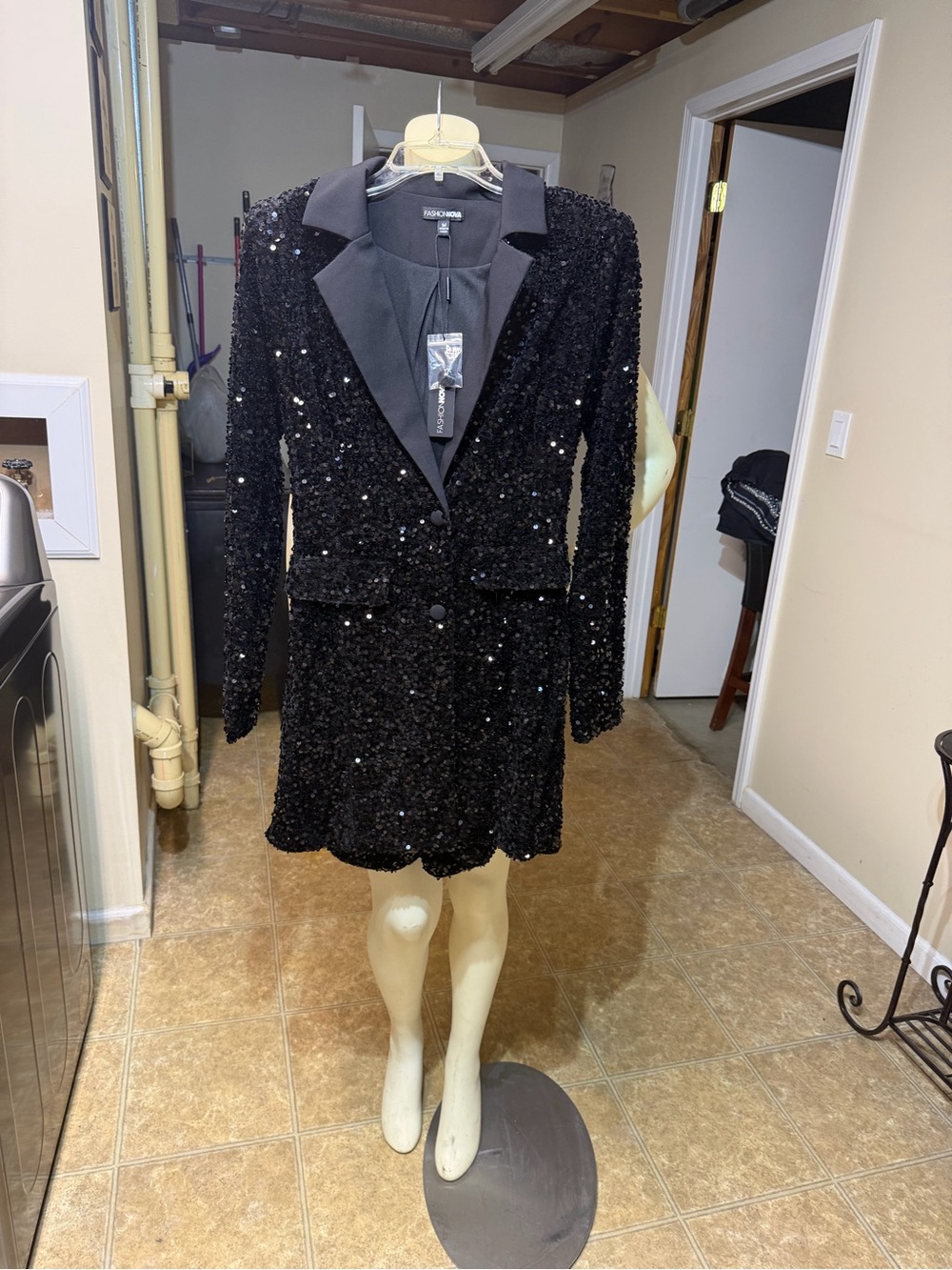 Fashion Nova Black Sequin Dressy Shorts Romper Blazer